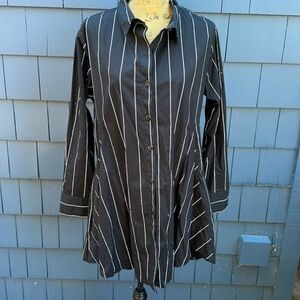 🖤🤍🖤Snapdragon & Twig black fit and flare shirt dress med cotton white stripes